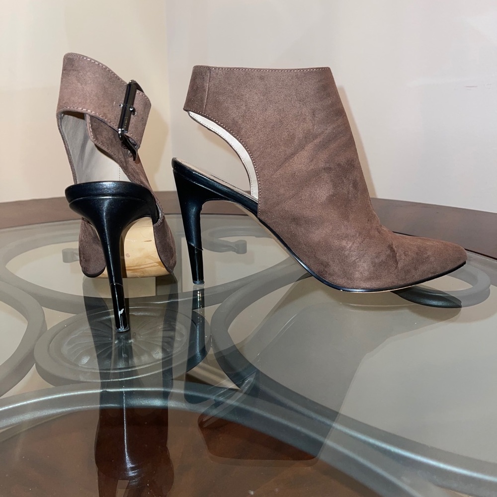 BCBG Suede open heeled bootie. Size 9 USED